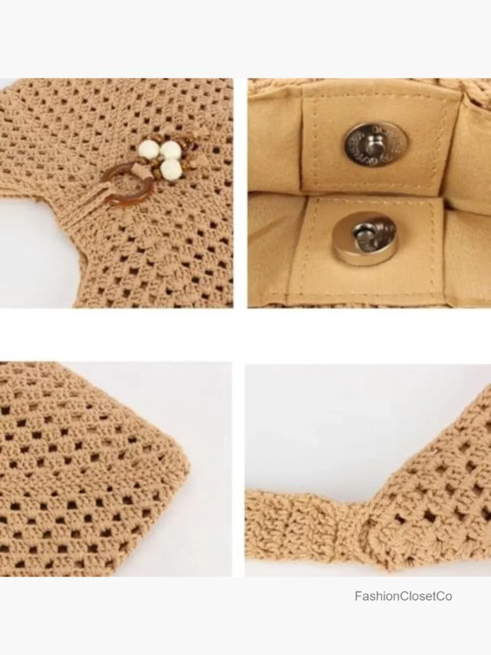 Handwoven Slouchy Hobo Bag with Beaded Accents Cotton Straw Tote